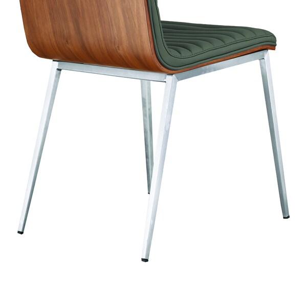 Armen Living Cafe Brushed Stainless Steel Dining Chair in Gray Faux Leather with Walnut Back - Set of 2 - LCCACHGRB201