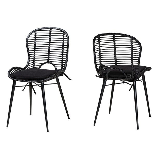 Baxton Studio Brenna Modern Bohemian Black Finished Rattan and Metal 2-Piece Dining Chair Set, PR - 231-2PC-12827-ZORO