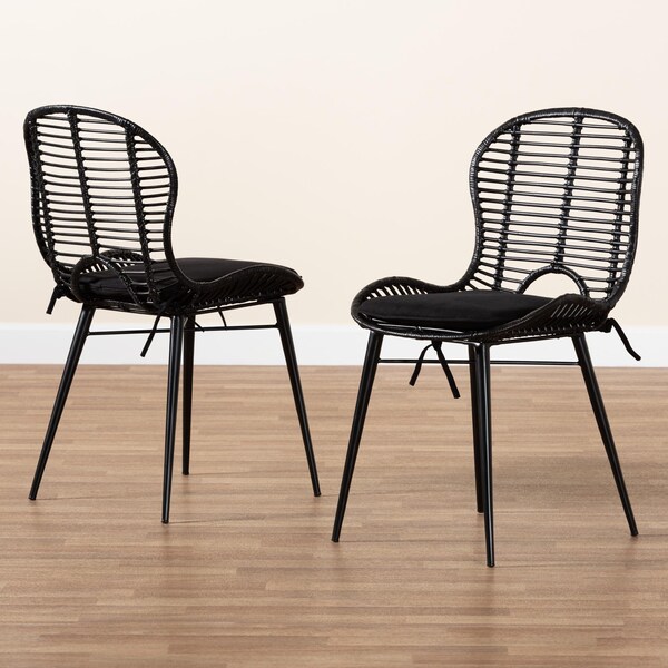 Baxton Studio Brenna Modern Bohemian Black Finished Rattan and Metal 2-Piece Dining Chair Set, PR - 231-2PC-12827-ZORO