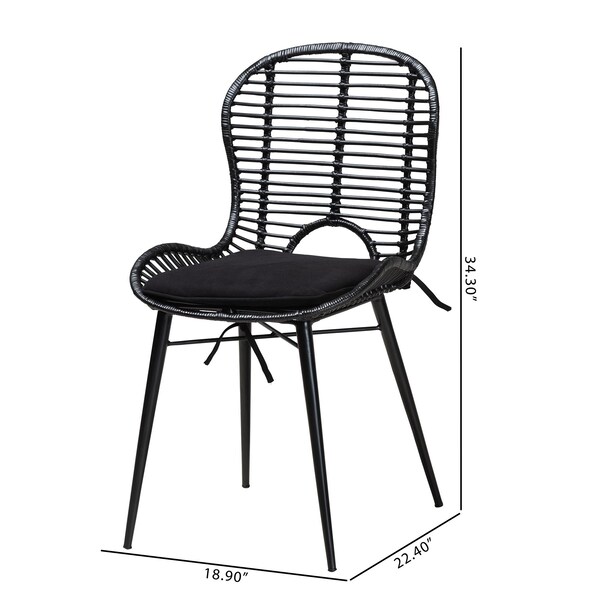Baxton Studio Brenna Modern Bohemian Black Finished Rattan and Metal 2-Piece Dining Chair Set, PR - 231-2PC-12827-ZORO