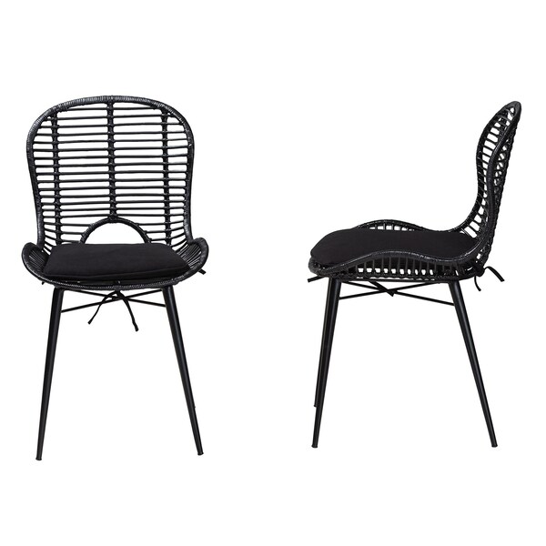 Baxton Studio Brenna Modern Bohemian Black Finished Rattan and Metal 2-Piece Dining Chair Set, PR - 231-2PC-12827-ZORO