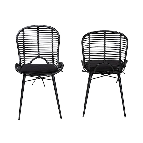 Baxton Studio Brenna Modern Bohemian Black Finished Rattan and Metal 2-Piece Dining Chair Set, PR - 231-2PC-12827-ZORO