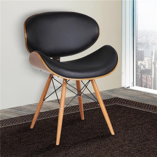 Armen Living Armen Living LCCASIWABL Cassie Mid-Century Dining Chair in Walnut Wood - Black Faux Leather - LCCASIWABL