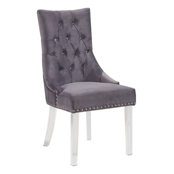 Armen Living Gobi Modern and Contemporary Tufted Dining Chair in Gray Velvet with Acrylic Legs - LCGOCHGRAY
