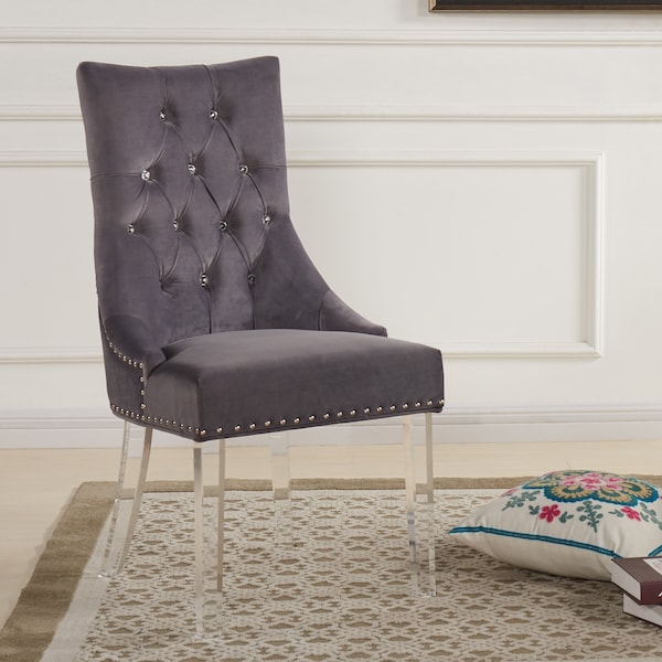 Armen Living Gobi Modern and Contemporary Tufted Dining Chair in Gray Velvet with Acrylic Legs - LCGOCHGRAY
