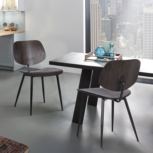 Armen Living Miki Mid-Century Black and Walnut Wood Dining Accent Chairs (Set of 2) - LCMKSIWA