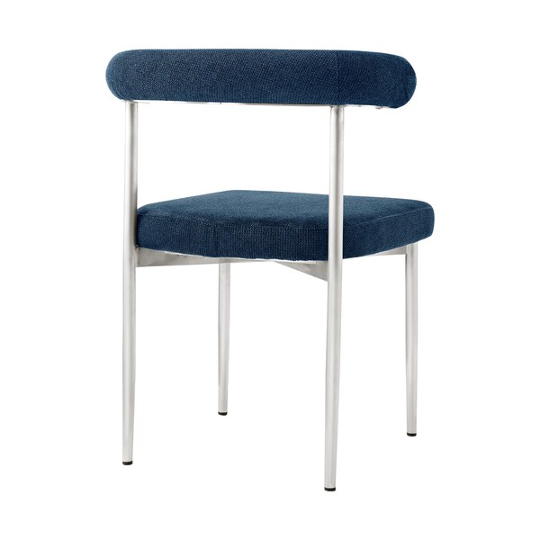 Armen Living Shannon Dining Chair with Brushed Stainless Steel and Blue Fabric - Set of 2 - LCSNSIBSBLU