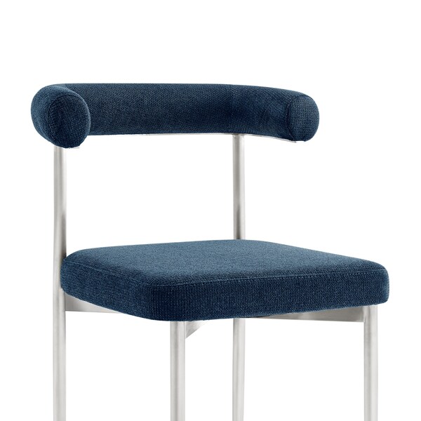 Armen Living Shannon Dining Chair with Brushed Stainless Steel and Blue Fabric - Set of 2 - LCSNSIBSBLU