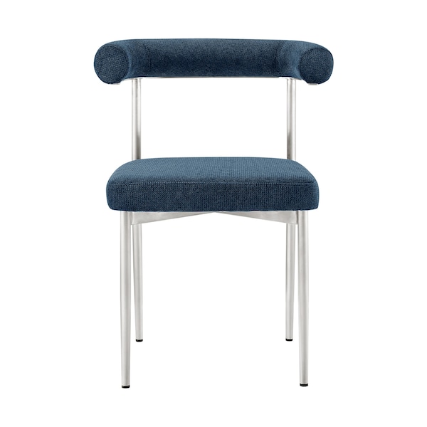 Armen Living Shannon Dining Chair with Brushed Stainless Steel and Blue Fabric - Set of 2 - LCSNSIBSBLU