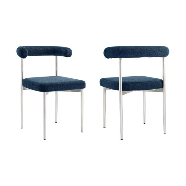 Armen Living Shannon Dining Chair with Brushed Stainless Steel and Blue Fabric - Set of 2 - LCSNSIBSBLU