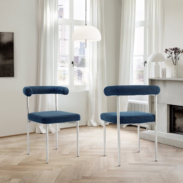 Armen Living Shannon Dining Chair with Brushed Stainless Steel and Blue Fabric - Set of 2 - LCSNSIBSBLU