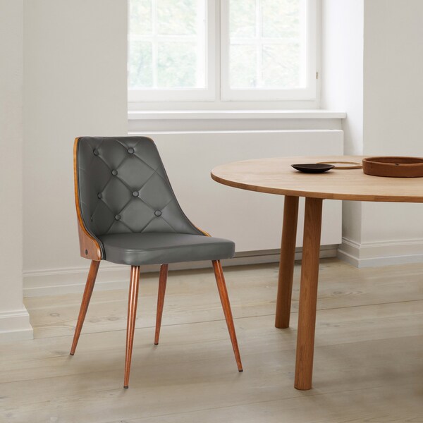 Armen Living Lily Mid-Century Dining Chair in Walnut Finish and Gray Faux Leather - LCLLSIWAGRAY