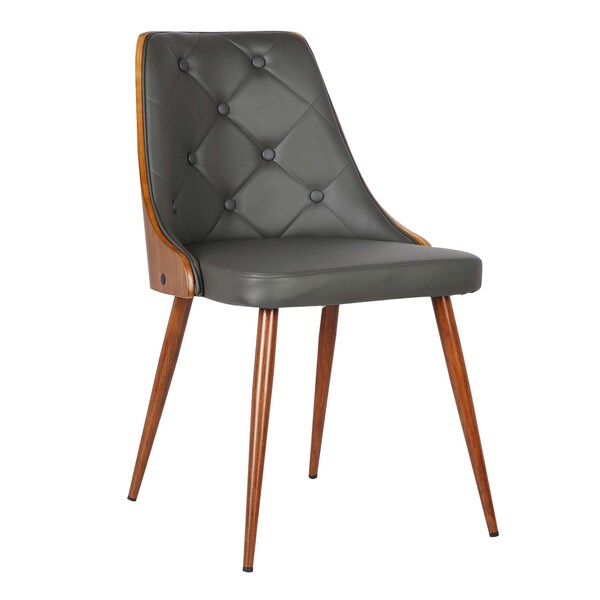 Armen Living Lily Mid-Century Dining Chair in Walnut Finish and Gray Faux Leather - LCLLSIWAGRAY