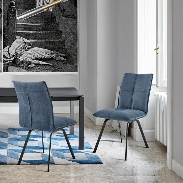 Armen Living Rylee Dining Room Accent Chair in Blue Fabric and Black Finish - Set of 2 - LCRYSIBLU
