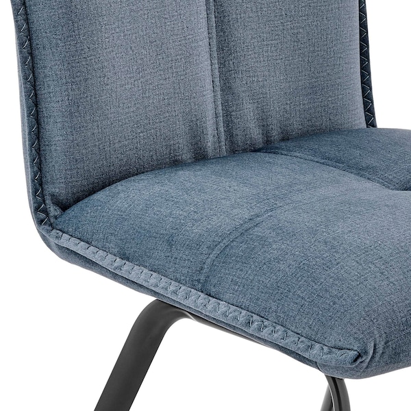 Armen Living Rylee Dining Room Accent Chair in Blue Fabric and Black Finish - Set of 2 - LCRYSIBLU