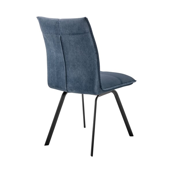 Armen Living Rylee Dining Room Accent Chair in Blue Fabric and Black Finish - Set of 2 - LCRYSIBLU