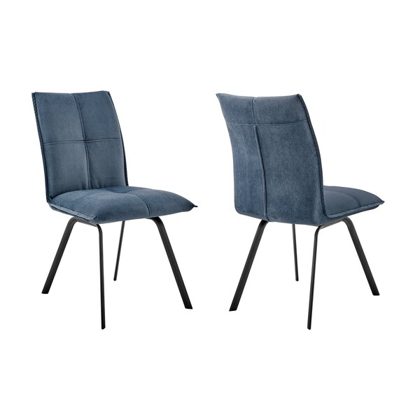 Armen Living Rylee Dining Room Accent Chair in Blue Fabric and Black Finish - Set of 2 - LCRYSIBLU