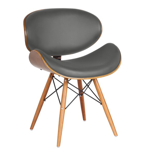 Armen Living Cassie Mid-Century Dining Chair in Walnut Wood and Gray Faux Leather - LCCASIWAGRAY