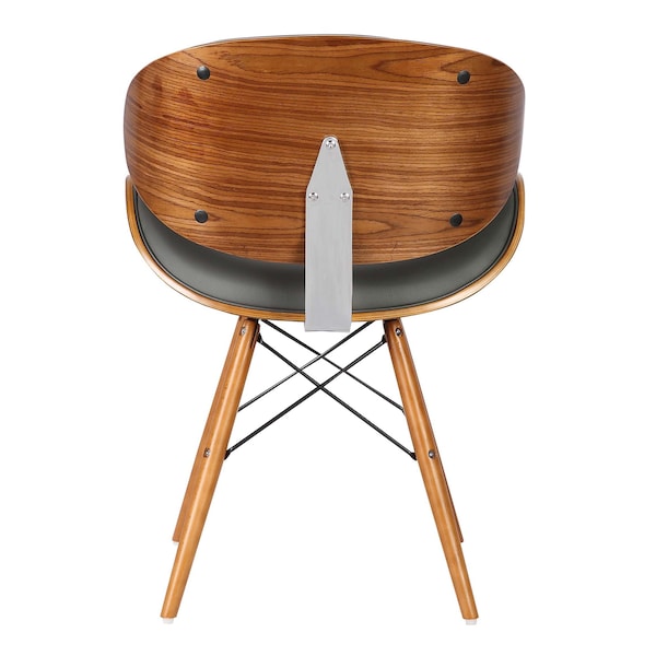 Armen Living Cassie Mid-Century Dining Chair in Walnut Wood and Gray Faux Leather - LCCASIWAGRAY