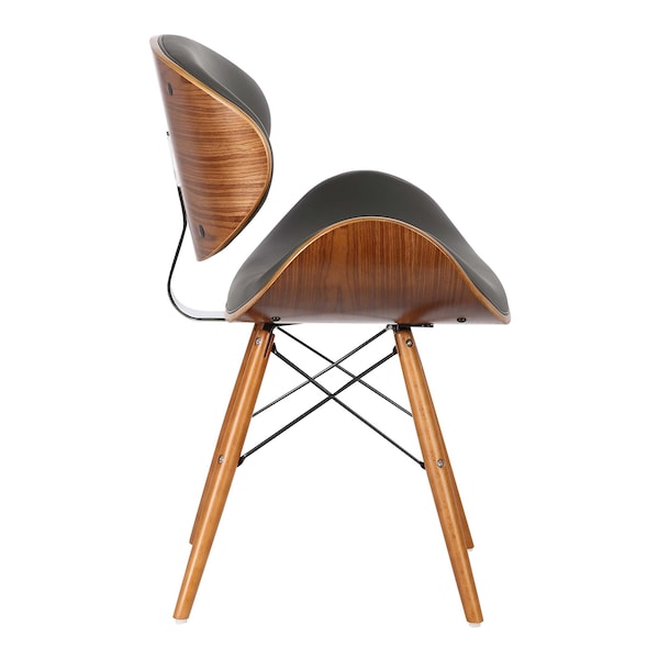 Armen Living Cassie Mid-Century Dining Chair in Walnut Wood and Gray Faux Leather - LCCASIWAGRAY