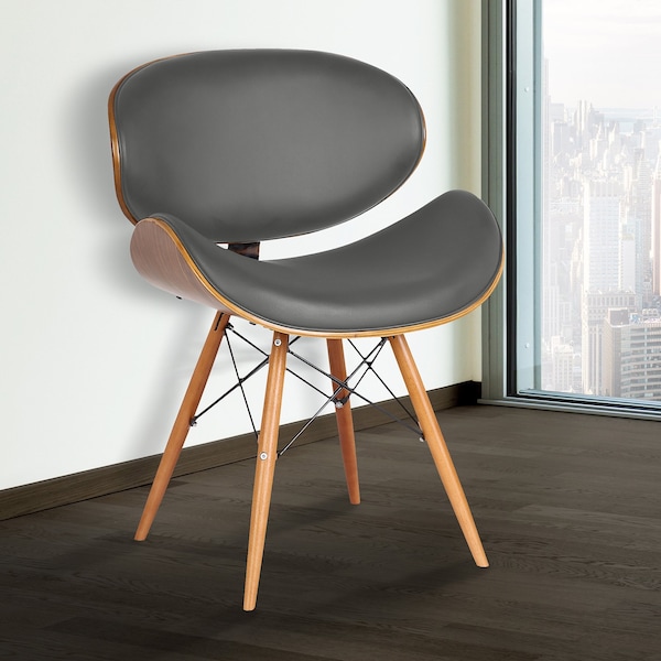 Armen Living Cassie Mid-Century Dining Chair in Walnut Wood and Gray Faux Leather - LCCASIWAGRAY