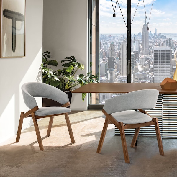 Armen Living Talulah Gray Fabric and Walnut Veneer Dining Side Chairs - Set of 2 - LCTASIGRWA