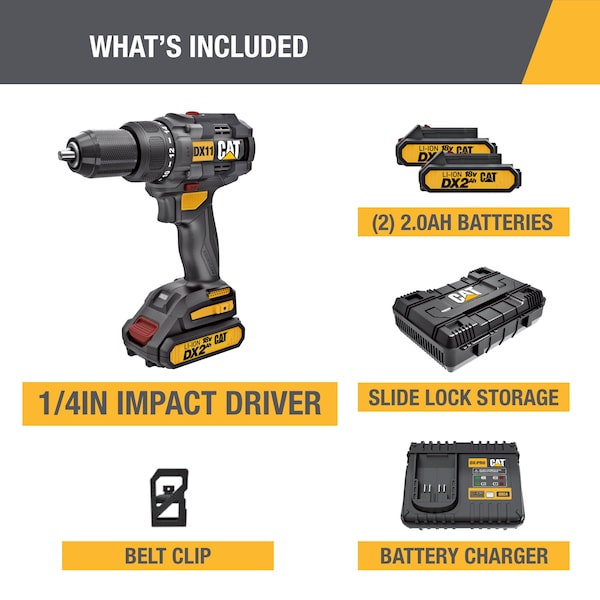 Caterpillar Cat 18V 1 FOR ALL 1/2 in. Cordless Drill/Driver with Brushless Motor and Two Batteries - DX11