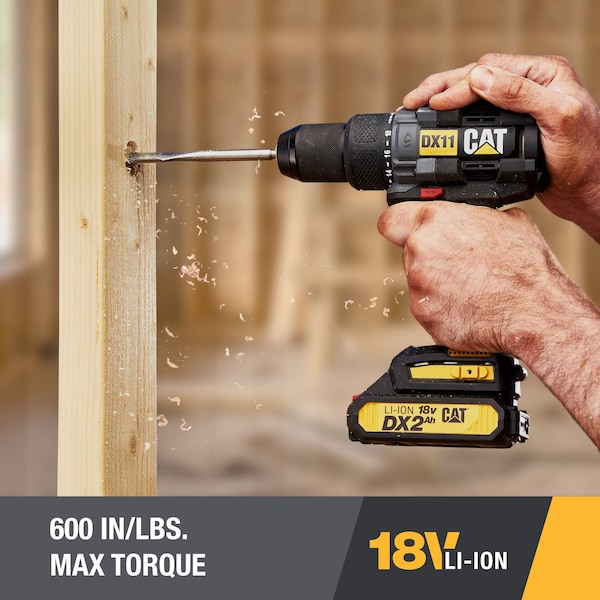 Caterpillar Cat 18V 1 FOR ALL 1/2 in. Cordless Drill/Driver with Brushless Motor and Two Batteries - DX11
