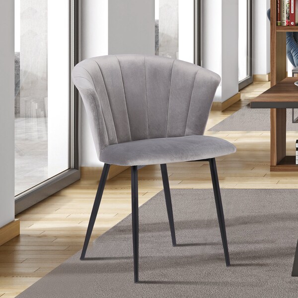 Armen Living Lulu Contemporary Dining Chair in Black Powder Coated Finish and Gray Velvet - LCLUCHBLGREY