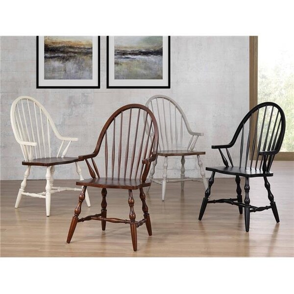 Sunset Trading Sunset Trading DLU-ADW-C30A-AW 41 x 23.5 x 25 in. Andrews Windsor Dining Chair with Arms - Antique White & Chestnut Brown - DLU-ADW-C30A-AW