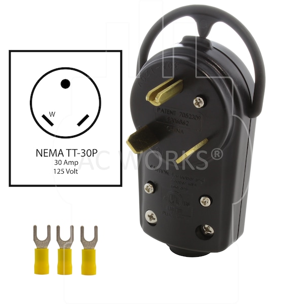 Ac Works 30 Amp 3-Prong RV Travel Trailer NEMA TT-30P DIY Assembly Replacement Plug - ASTT30P