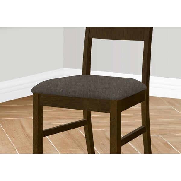 Monarch Specialties Dining Chair, 37'' Height, Upholstered, Brown Solid Wood, Brown Fabric, Transitional, 2PK - I 1396