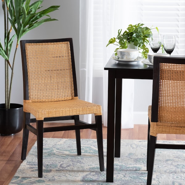 Baxton Studio Lingga Modern Bohemian Dark Brown Mahogany Wood and Natural Rattan Dining Chair - 228-13101-ZORO