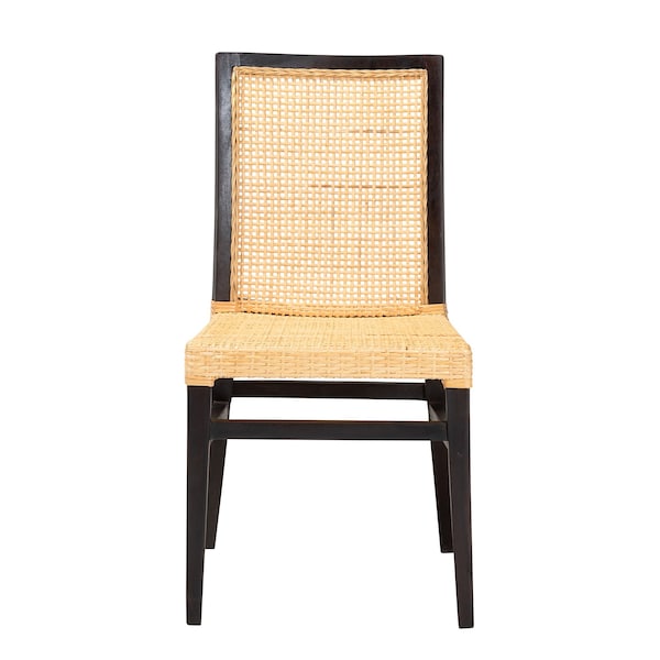 Baxton Studio Lingga Modern Bohemian Dark Brown Mahogany Wood and Natural Rattan Dining Chair - 228-13101-ZORO