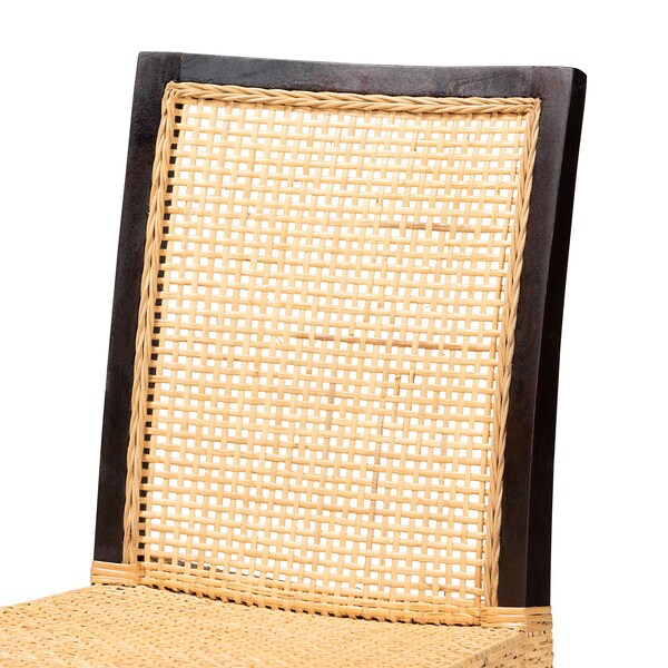 Baxton Studio Lingga Modern Bohemian Dark Brown Mahogany Wood and Natural Rattan Dining Chair - 228-13101-ZORO