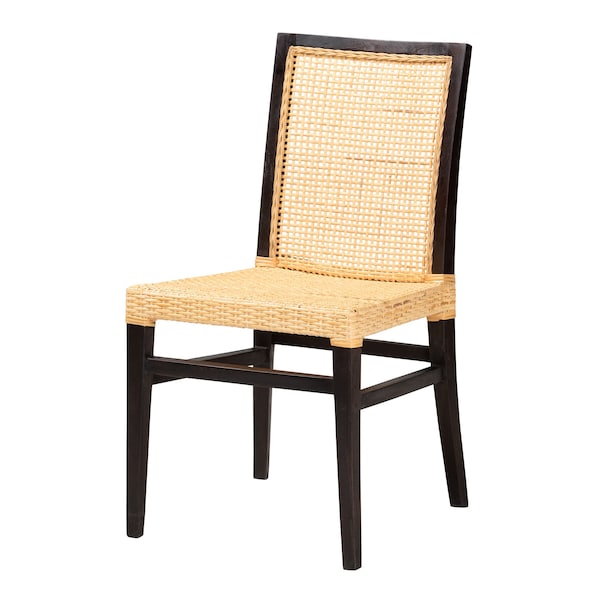 Baxton Studio Lingga Modern Bohemian Dark Brown Mahogany Wood and Natural Rattan Dining Chair - 228-13101-ZORO