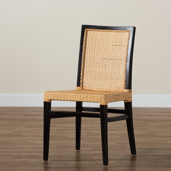 Baxton Studio Lingga Modern Bohemian Dark Brown Mahogany Wood and Natural Rattan Dining Chair - 228-13101-ZORO