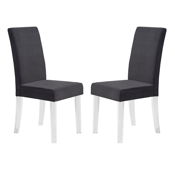 Armen Living Dalia Modern and Contemporary Dining Chair in Black Velvet with Acrylic Legs - Set of 2 - LCDACHBL