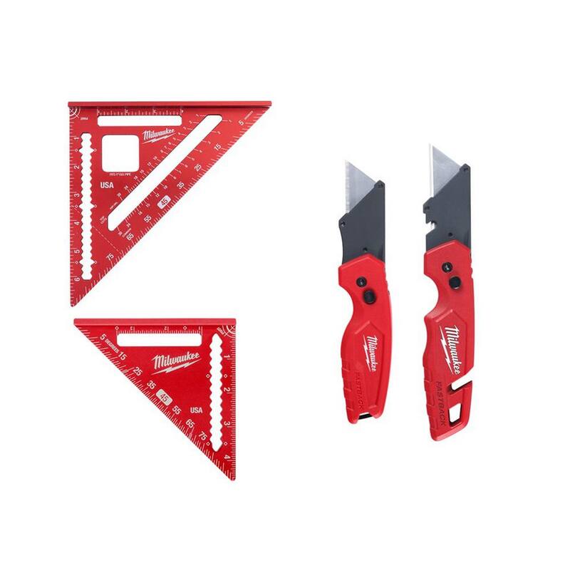 Milwaukee 7 in. Rafter Square and 4-1/2 in. Trim Square Set with FASTBACK Utility Knife (2-Pack) - MLSQ070P-48-22-1503