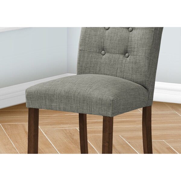 Monarch Specialties Dining Chair, 38'' Height, Upholstered, Grey Fabric, Walnut Wood Legs, Modern, 2PK - I 1218
