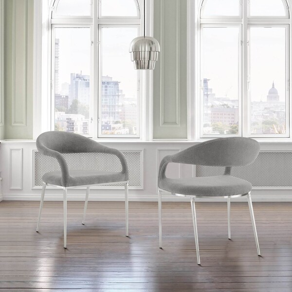 Armen Living Morgan Upholstered Dining Chair with Brushed Stainless Steel and Light Gray Fabric - Set of 2 - LCMOSIBSLGRY