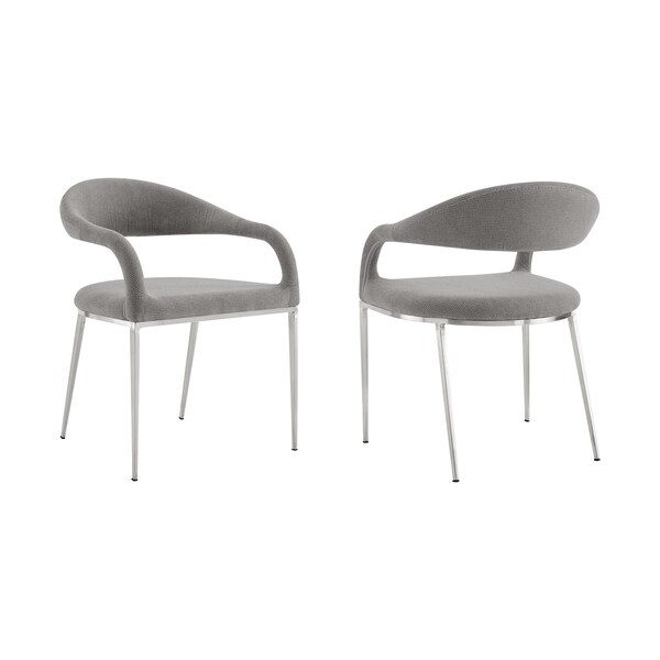 Armen Living Morgan Upholstered Dining Chair with Brushed Stainless Steel and Light Gray Fabric - Set of 2 - LCMOSIBSLGRY