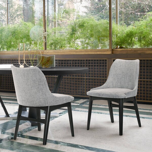 Armen Living Azalea Gray Fabric and Black Wood Dining Side Chairs - Set of 2 - LCAZSIBLGR