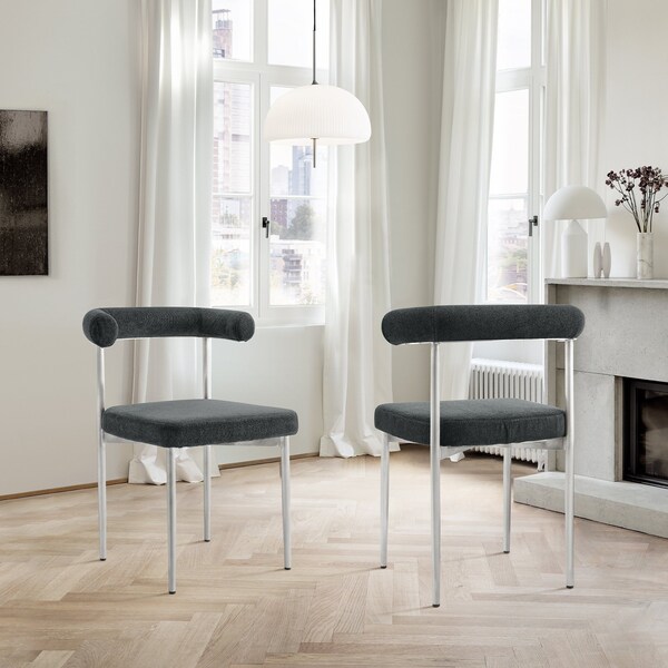 Armen Living Shannon Dining Chair with Brushed Stainless Steel and Charcoal Fabric - Set of 2 - LCSNSIBSCH