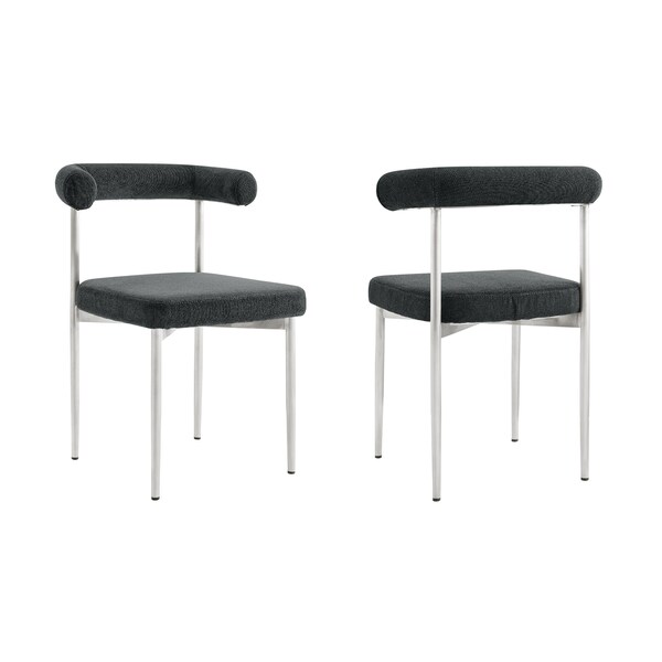 Armen Living Shannon Dining Chair with Brushed Stainless Steel and Charcoal Fabric - Set of 2 - LCSNSIBSCH