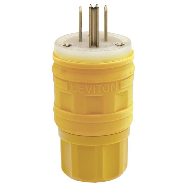 Leviton Industrial Nylon Straight Blade Plug 5-15P 18-10 AWG 2 Pole 3 Wire - 14W47-YPB