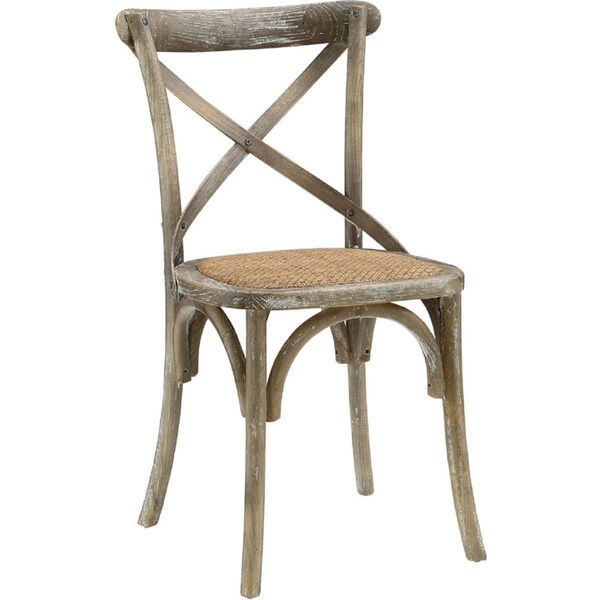 Primewir EastEnd  Gear Dining Chair with Gray X Back Frame with Rattan Seat - EEI-1541-GRY