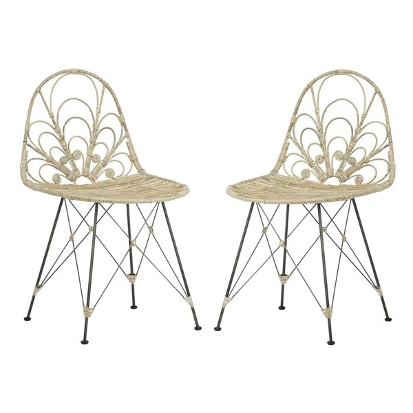Safavieh Madeline Rattan Dining Chair, White Washed& Dark Steel, 2PK - DCH6500A-SET2