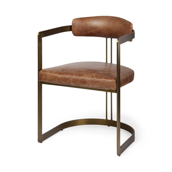 Gfancy Fixtures Brown Leather Seat with Gold Iron Frame Dining Chair - GF3088966