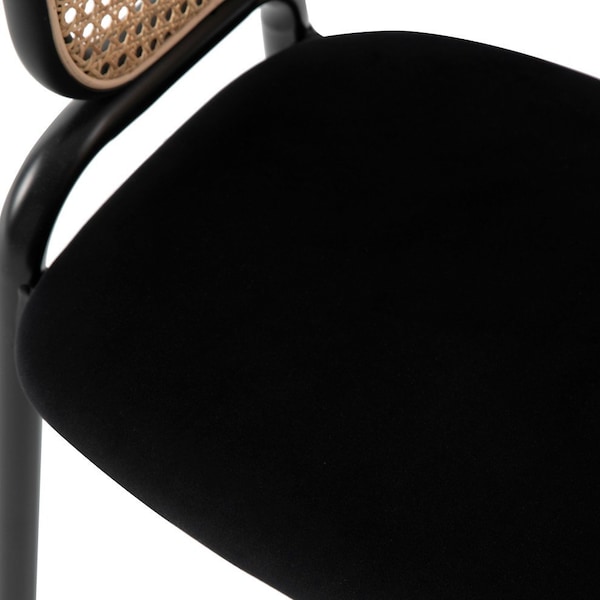 Leisuremod Ervilla Dining Chair with Stainless Steel Legs Velvet Seat and Wicker Back, Black, 2PK - EC20BL2